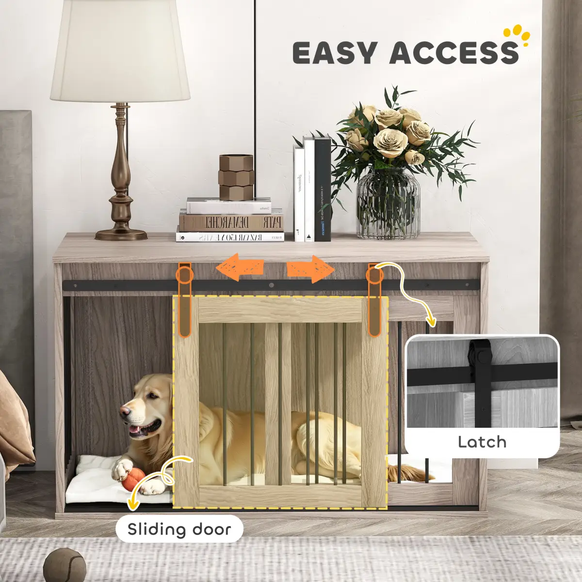 PawHut PawHut Dog Crate Furniture with Removable Cushion for Large Dogs - Brown - Dog Crate