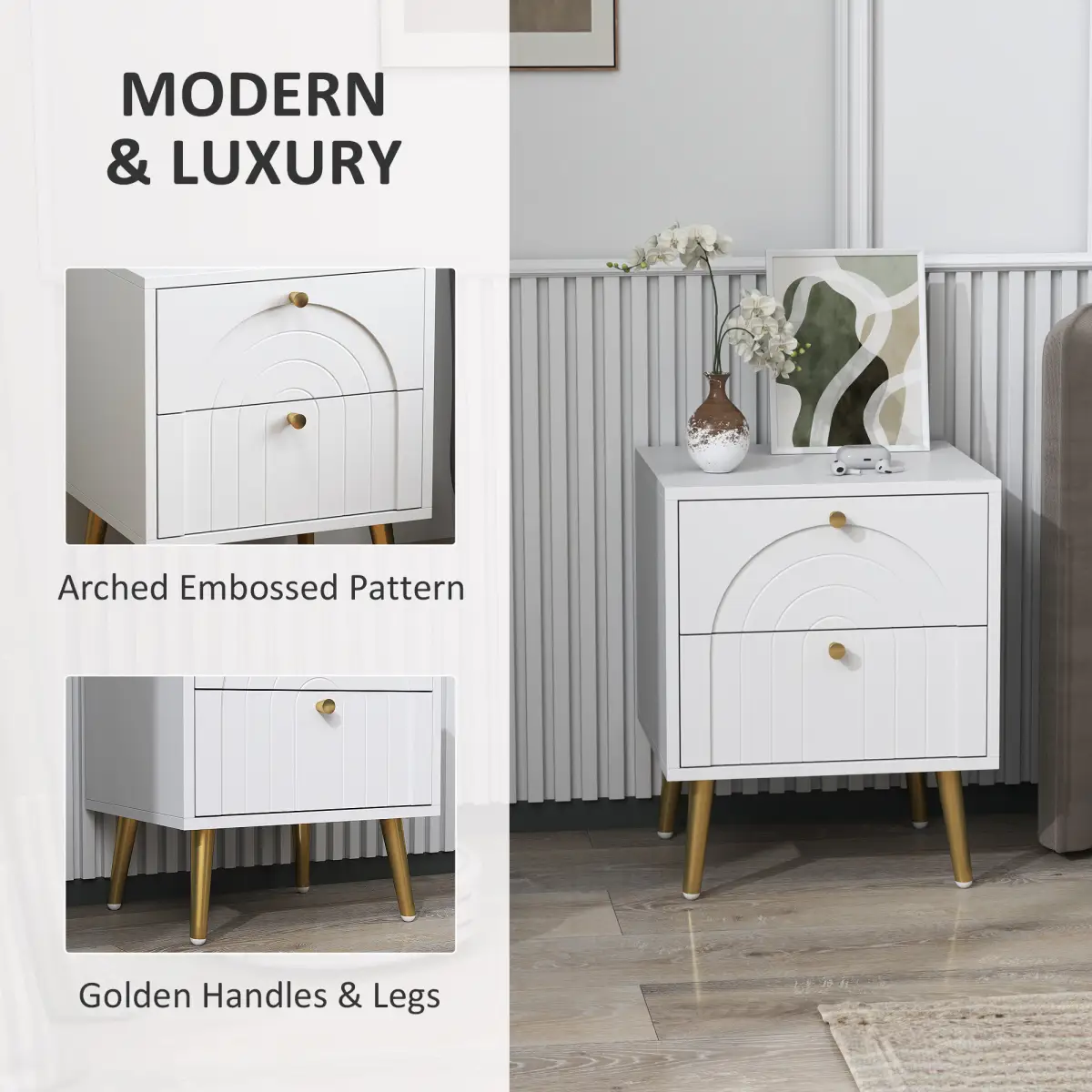 HOMCOM HOMCOM 2-Piece Bedside Tables Set with 2 Drawers for Bedroom, White - Bedside Table