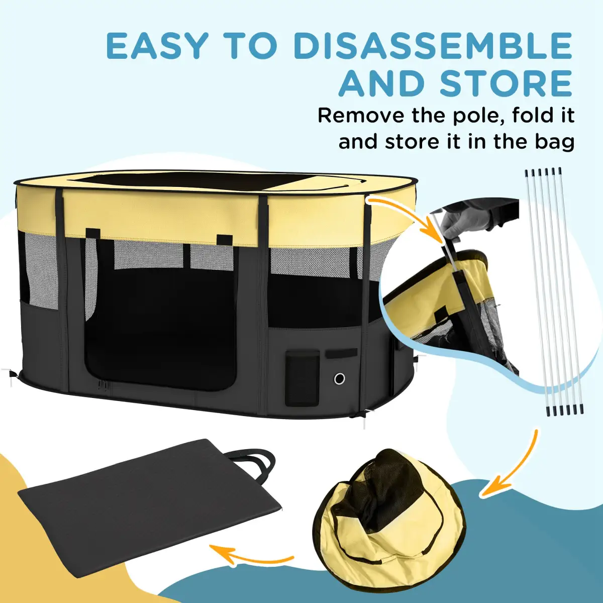 PawHut PawHut Portable Dog Pen for Puppies, Rabbits, Kittens, Guinea Pigs - Yellow - Pet Playpen