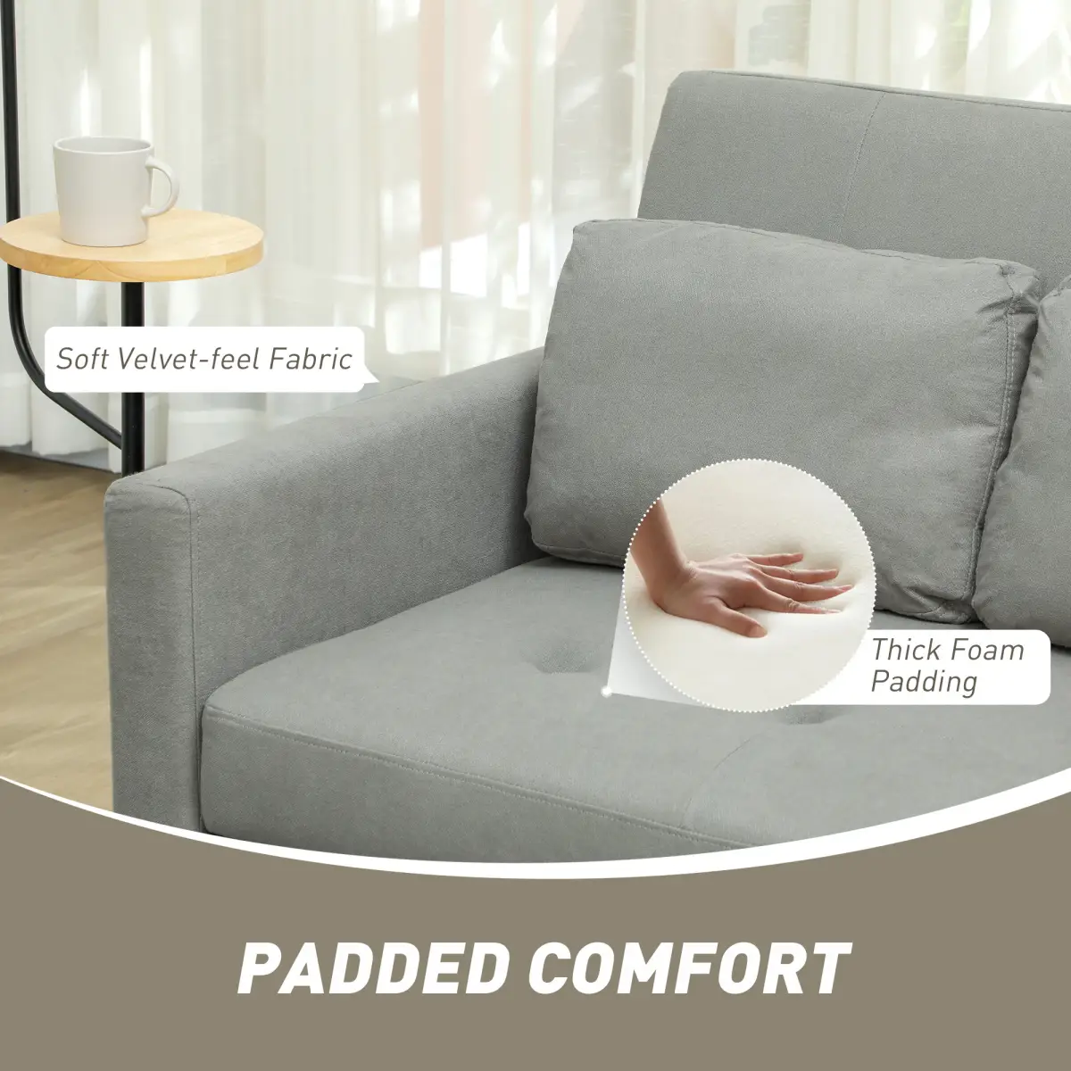 HOMCOM HOMCOM 2 Seater Sofa Bed Convertible Bed Settee with Cushions, Pockets, Grey - Sofa Bed