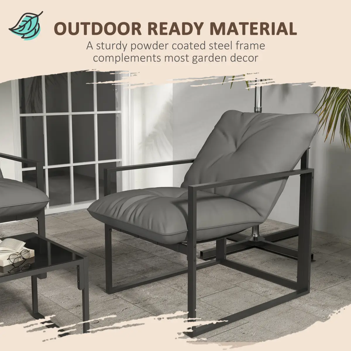 Outsunny Outsunny 4 PCs Garden Sofa Set with 2 Armchairs Loveseat Coffee Table, Grey - Garden Set
