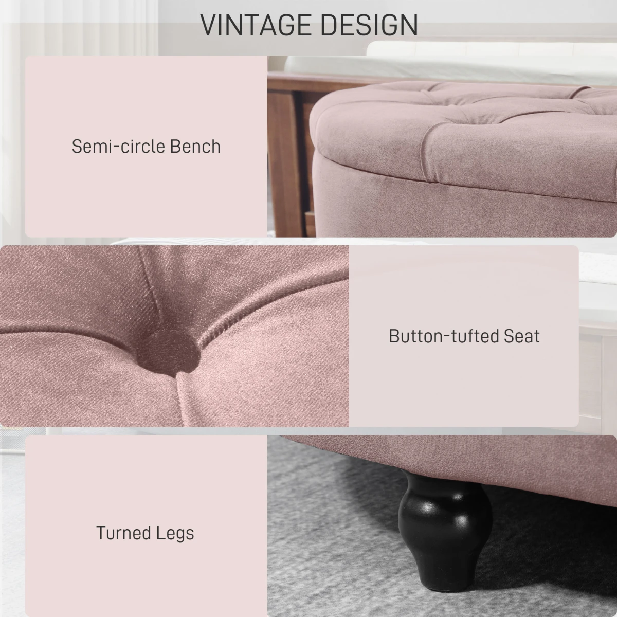 HOMCOM Tufted SemiCircle Storage Ottoman For Home by HOMCOM