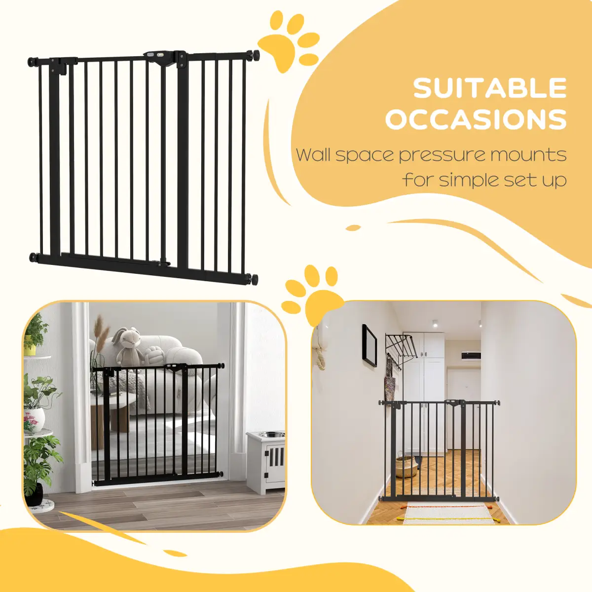 PawHut PawHut Adjustable Safety Gate w/ 1 Extensions and Four Adjustable Screws, Black - Pet Gate