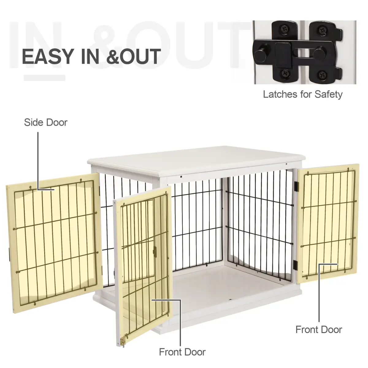 Pawhut Wooden Dog Crate End Table Pet Puppy Cage w/Metal Wire for Small Dog White - Dog Crate