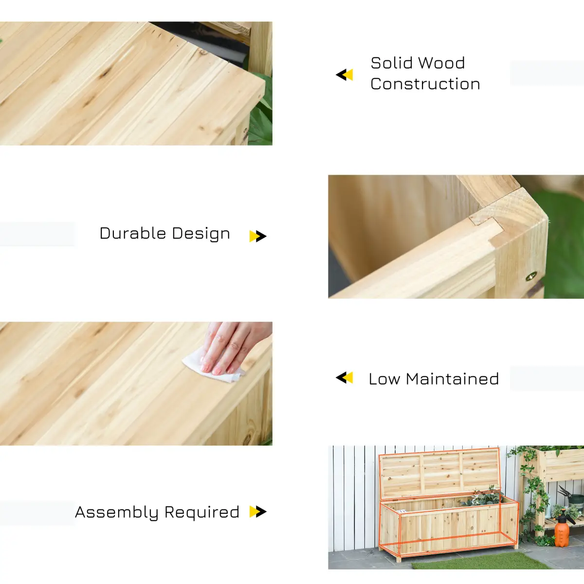 Outsunny Garden Bench & Arch Wood Storage Bench Deck Outdoor Garden Seating - Garden Chairs