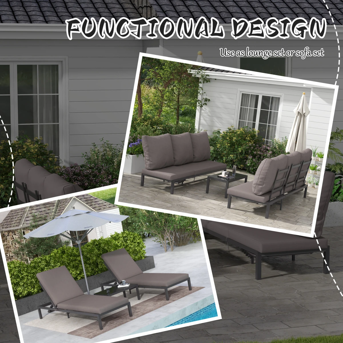 Outsunny Rattan Lounge Set 3 Piece Five Position Garden by Outsunny