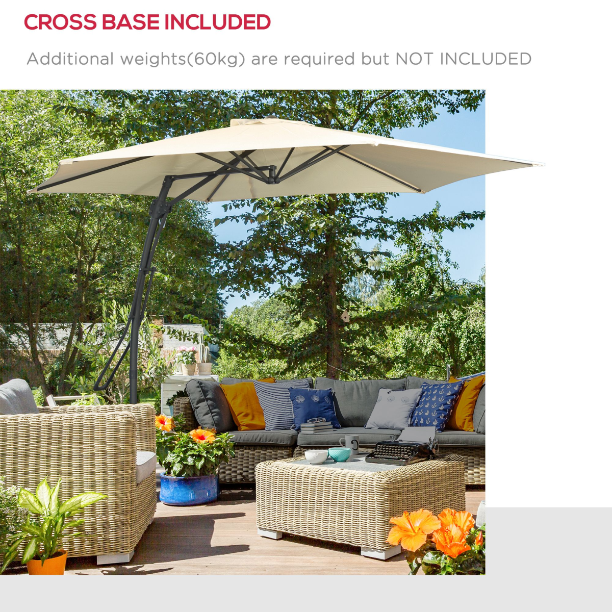 Outsunny Outsunny 3m Cantilever Parasol with Easy Lever Crank Handle 6 Metal Ribs White - Parasol