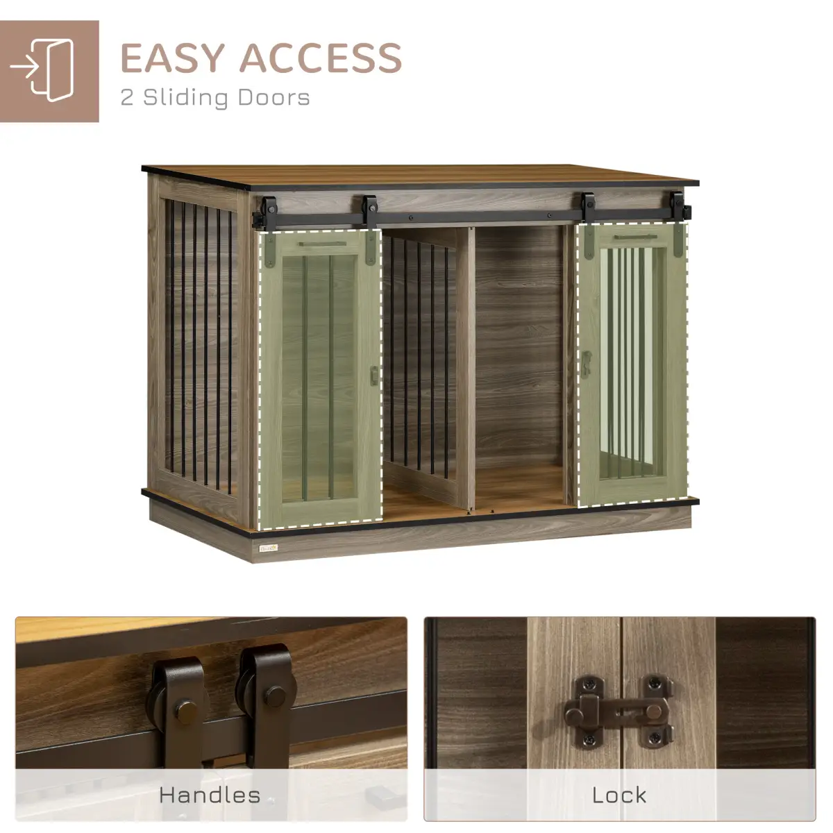 PawHut PawHut Dog Crate for Large Dogs, Double Dog Cage for Small Dog, Oak Tone - Dog Crate