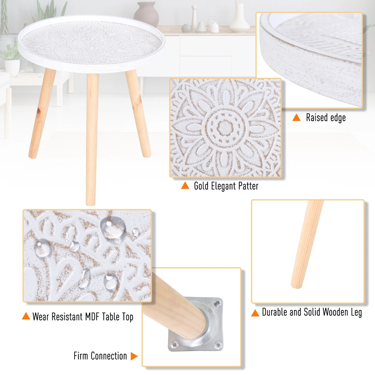 HOMCOM Pine Wood Compact Side Table Saucer Top Floral - Dining Table