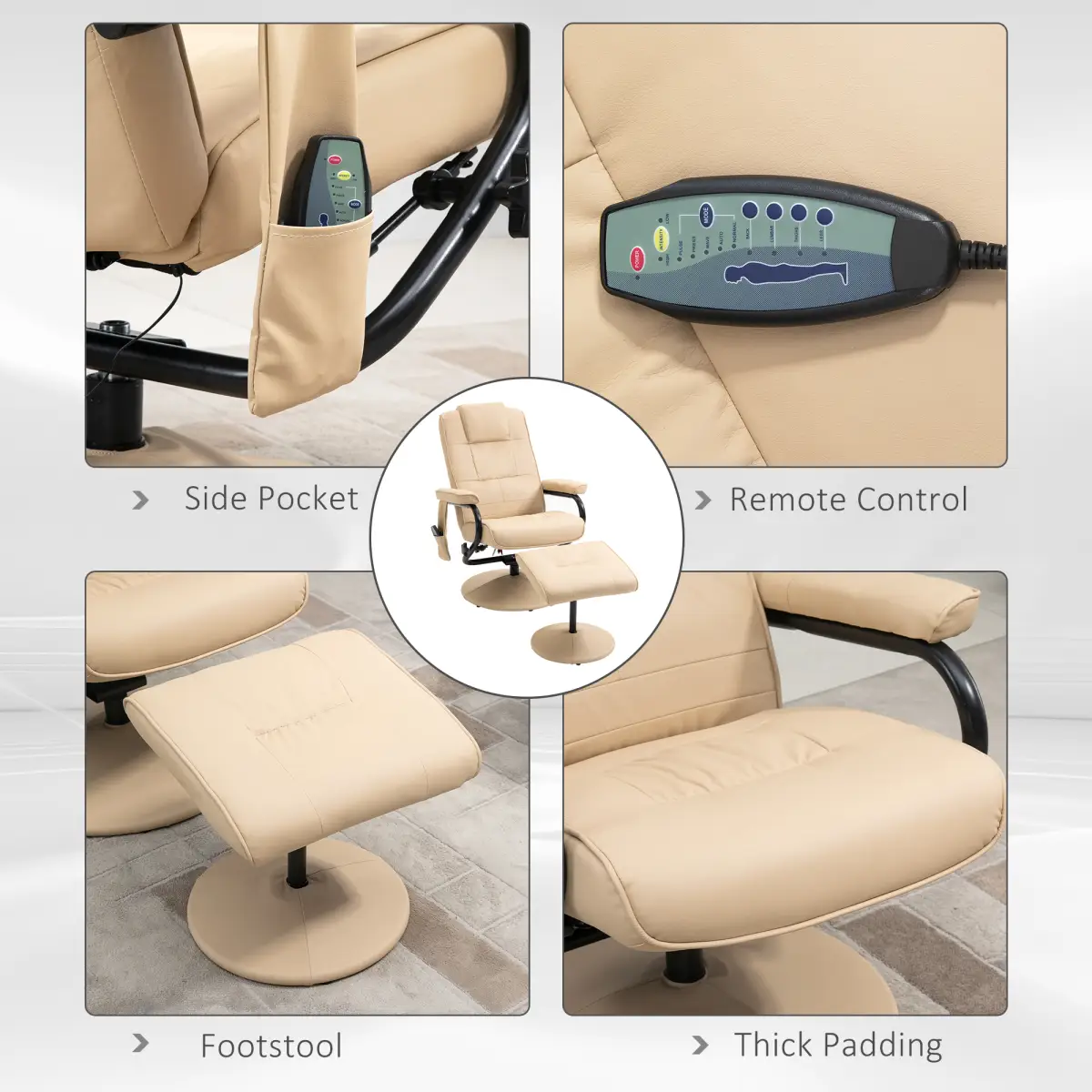 Unbranded Freestanding Living Room Chair with High Density Cushion and Footrest Cream - Office Chair