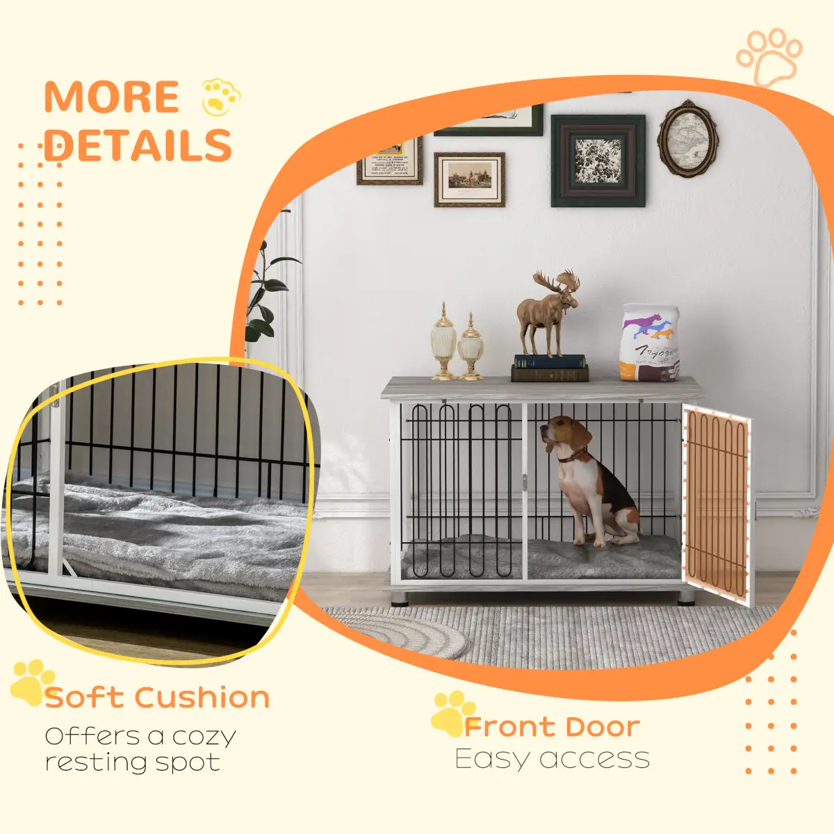 PawHut PawHut Dog Crate Furniture End Table with Soft Washable Cushion, Lockable Door - Dog Crate
