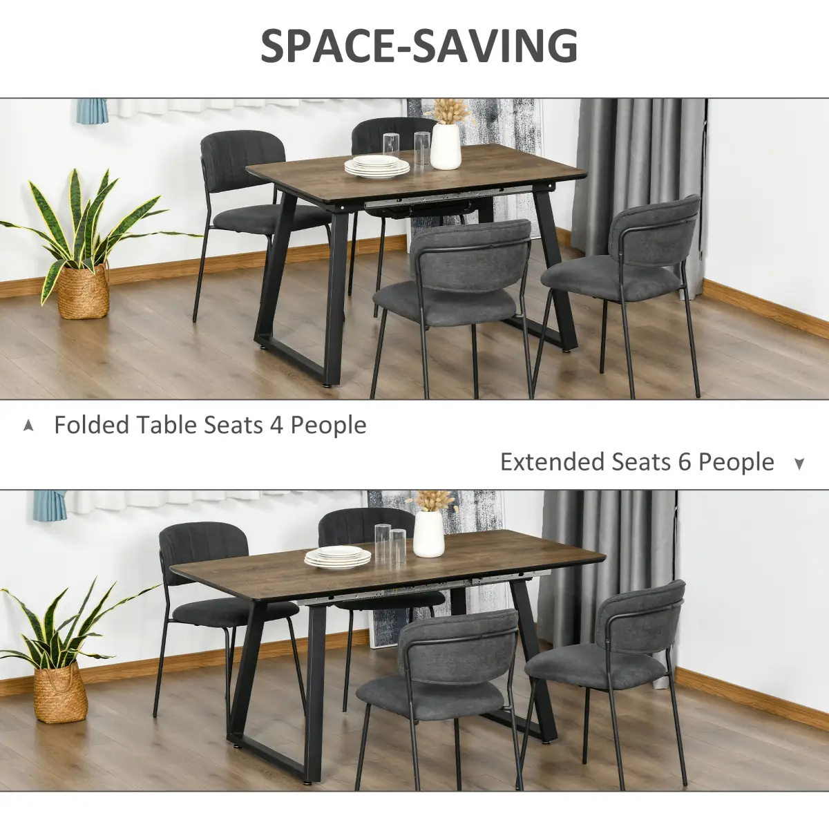 Extendable Dining Table Rectangular Wood Effect Tabletop with Metal Frame - Dining Table