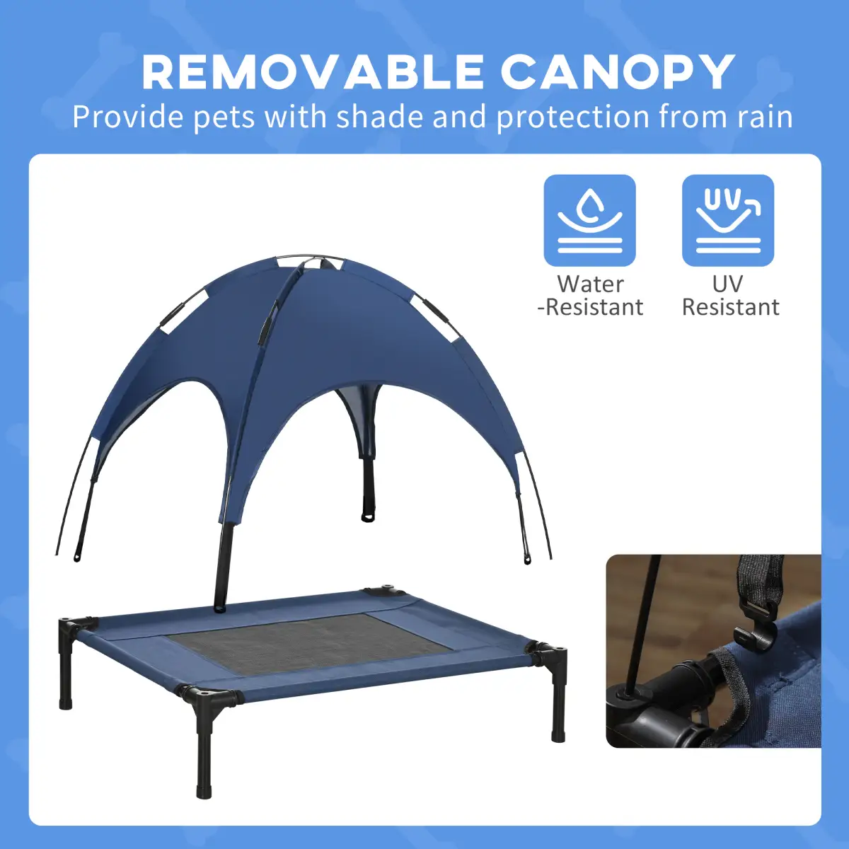 PawHut PawHut 76cm Elevated Dog Bed Cooling Raised Pet Cot UV Protection Canopy Blue - Dog Beds