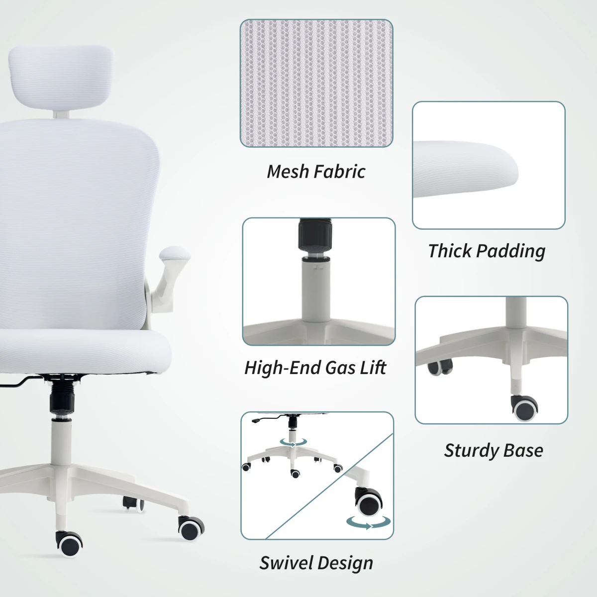 Premium Ergonomic Massage Office Chair 43 to 51cm Height Adjustable Lumbar Headrest Flip Up Armrests For Home Office by N/A