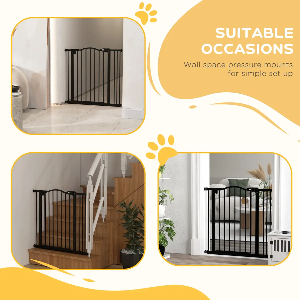 PawHut PawHut 74-87cm Adjustable Metal Pet Gate Safety Barrier w/ Auto-Close Black - Pet Gate
