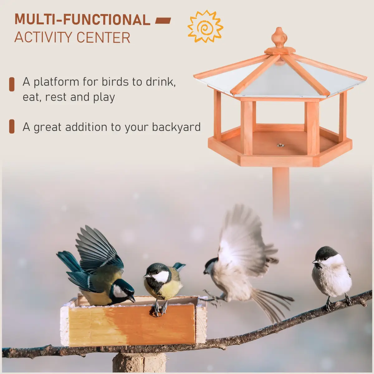Pawhut Bird Stand Feeder Table Feeding Station Garden Wood Coop Parrot Nesting Stand - Bird Feeder