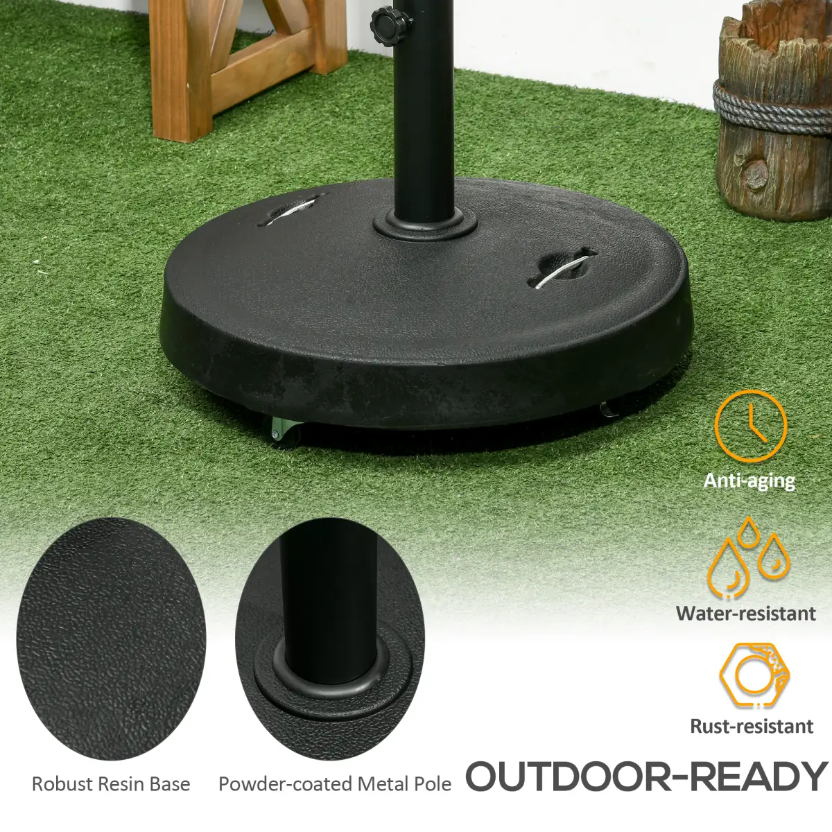Outsunny Outsunny 23.5kg Round Resin Garden Parasol Base for Poles of 38mm-48mm - Parasol
