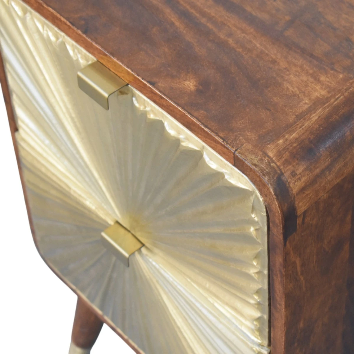 Artisan Nightstand Compact Mango Wood Brass Sunburst Front Two Drawer Bedroom Decor by Artisan Furniture