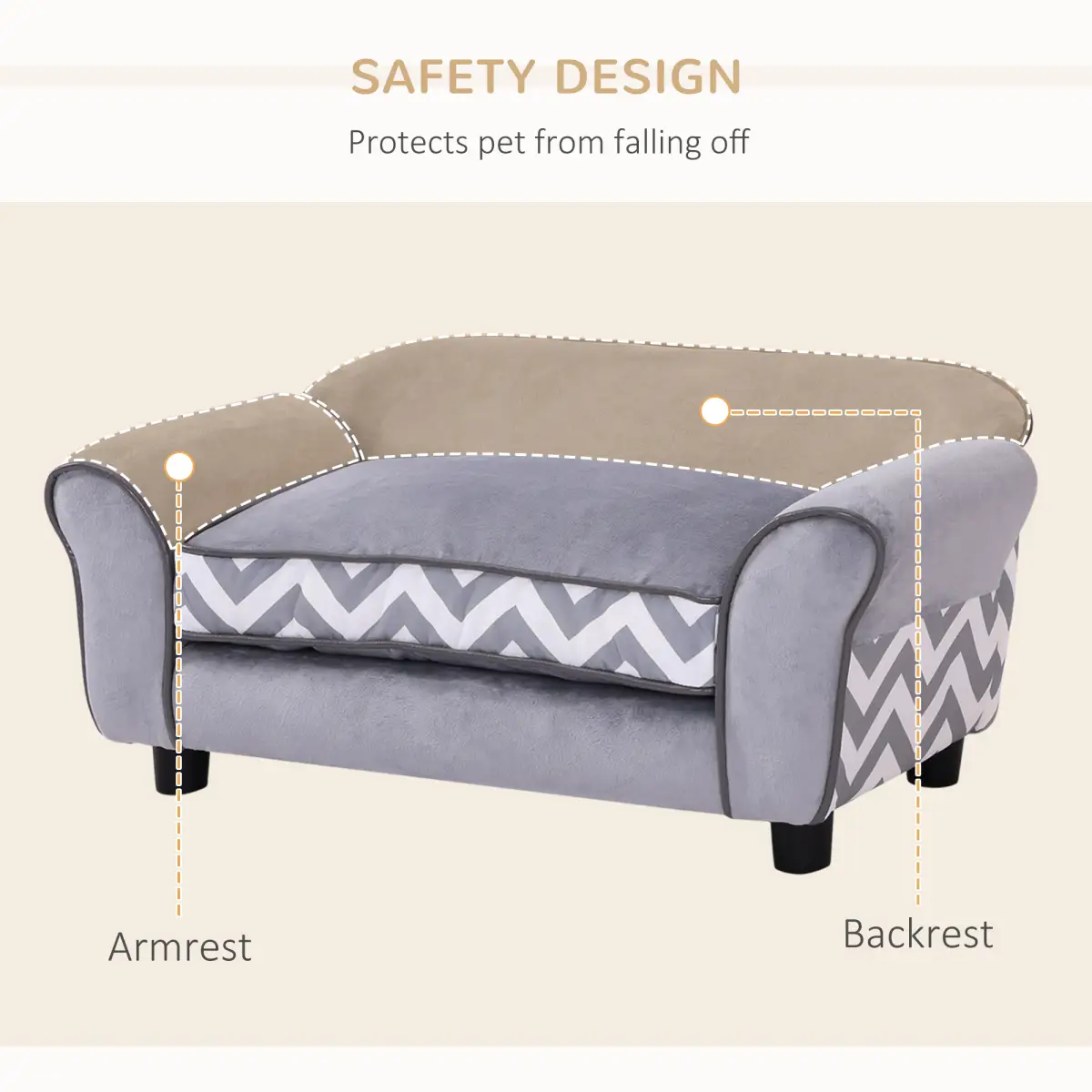 PawHut Dog Sofa Cat Couch Bed for XS Dogs w/ Removable Sponge Cushion - Grey - Dog Beds