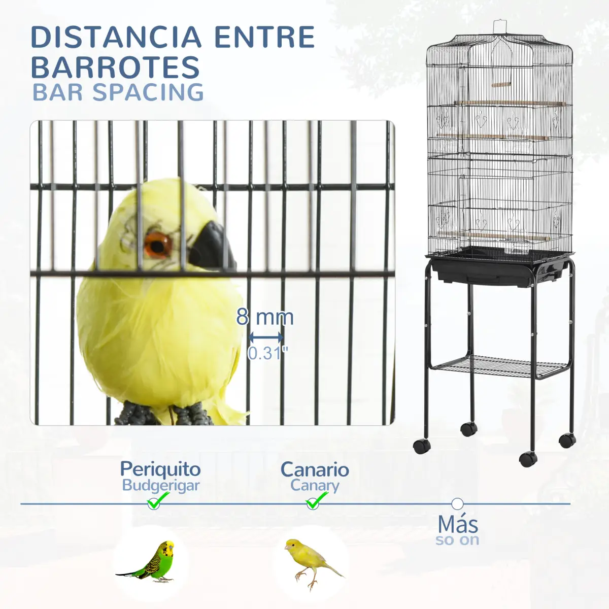 Pawhut Bird Cage Metal Budgie Cages W/ Rolling Stand Slide-out Tray Storage Shelf Black - Bird Cage