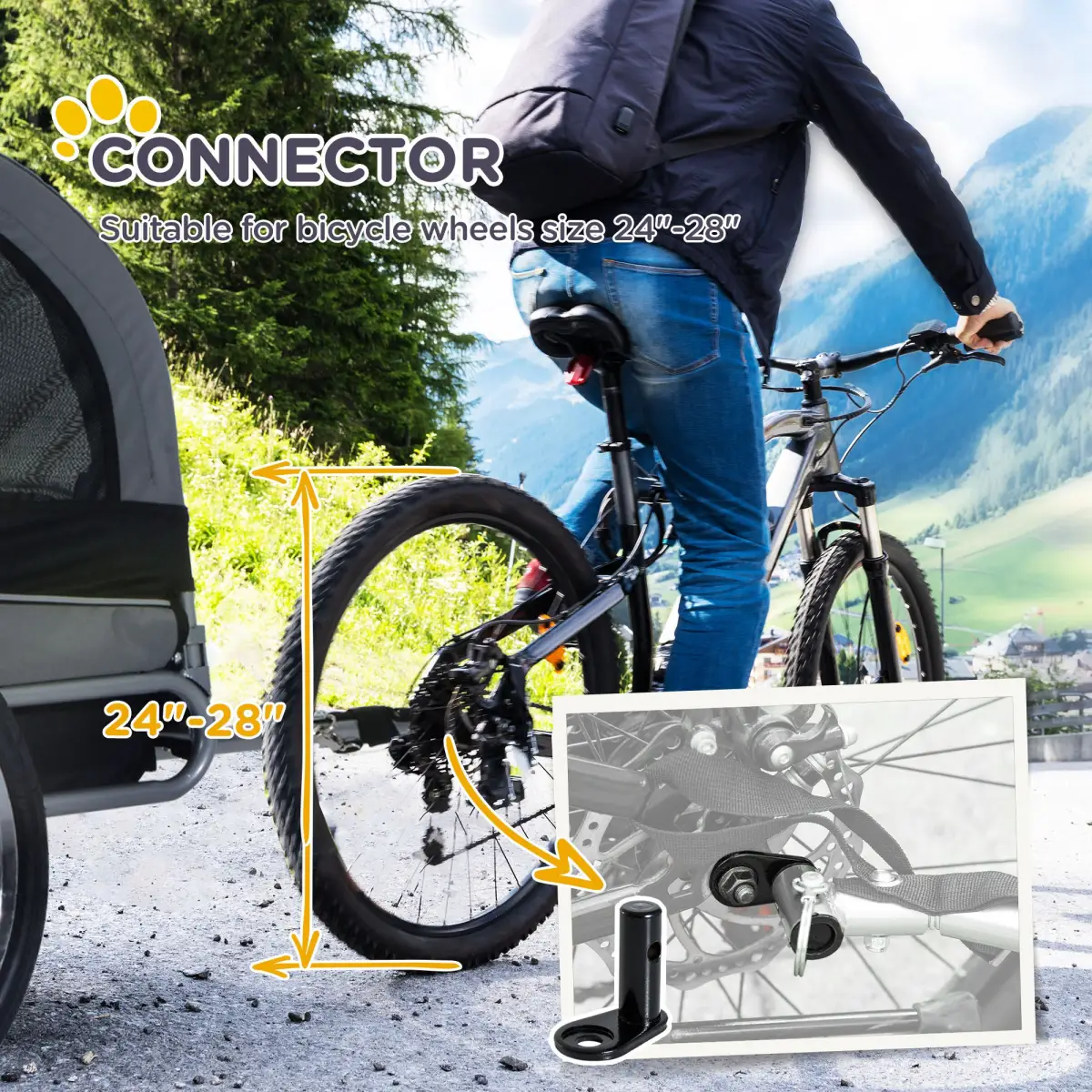 Pawhut Pet Bicycle Trailer Dog Cat Bike Carrier Water Resistant Travel Steel Grey - Pet Carrier