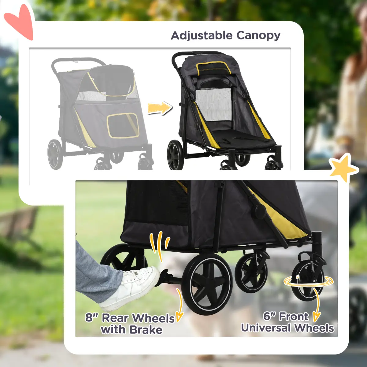 PawHut PawHut Foldable Dog Carriage w/ Universal Wheels, Shock Absorber - Grey - Pet Carrier
