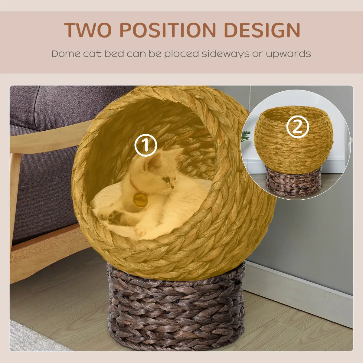PawHut Wicker Cat House, Raised Cat Bed with Cylindrical Base, 42 x 33 x 52cm - Brown - Cat House