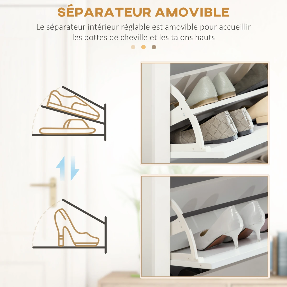 HOMCOM HOMCOM Shoe Cabinet White Wood Top 18 Pair Capacity 6 Shelves 3 Drawers Anti Tip - Shoe Storage