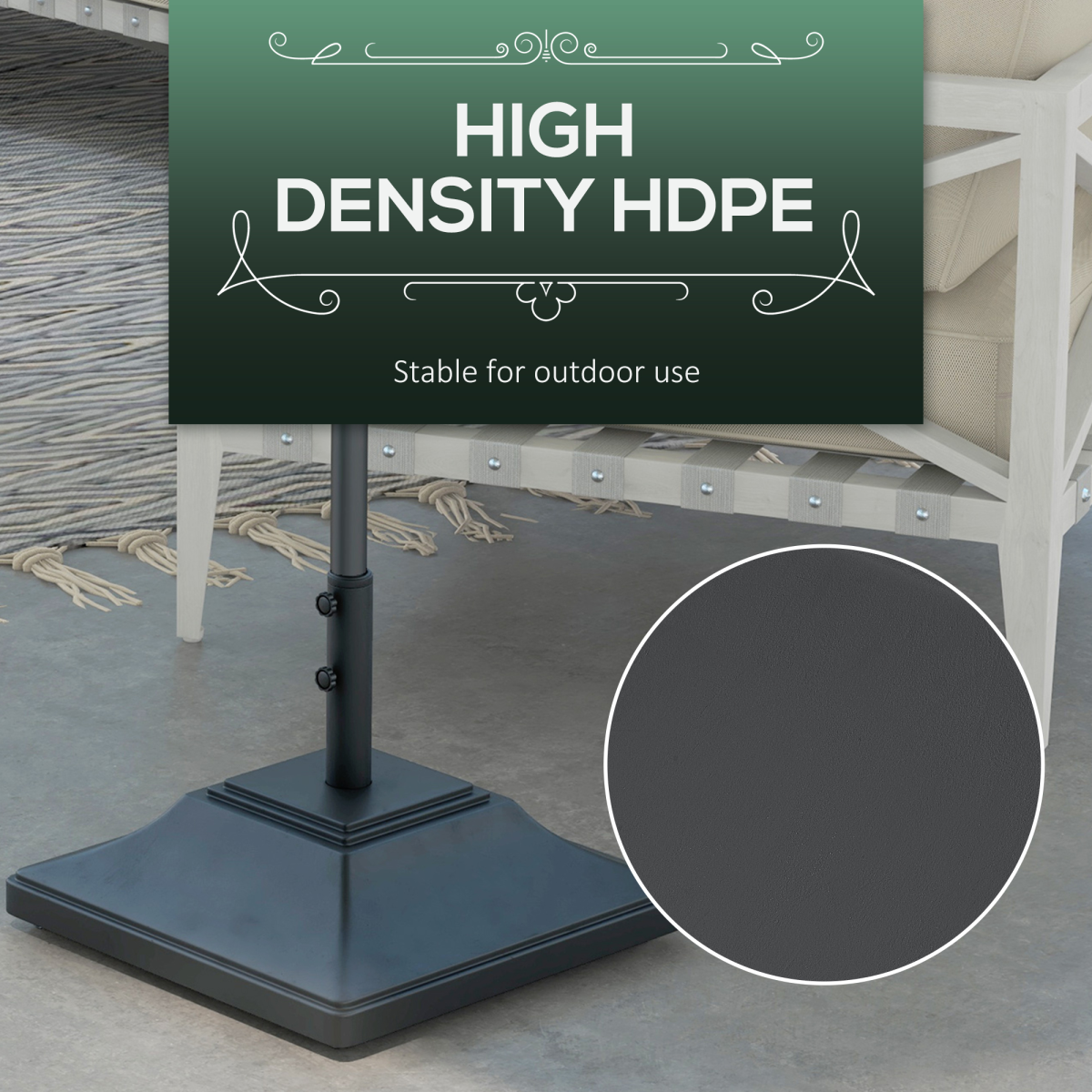 Outsunny Outsunny 60kg Square Parasol Base with Wheels Fillable Plastic Umbrella Stand - Parasol