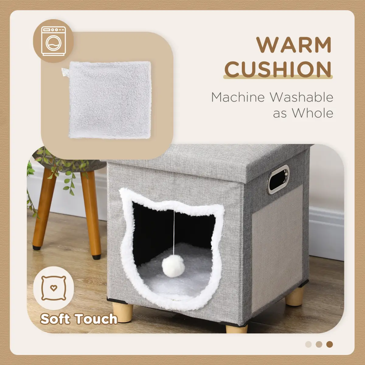 PawHut PawHut 2 in 1 Cat Bed Ottoman w/ Removable Cushion, Handles, Scratching Pad - Cat Beds