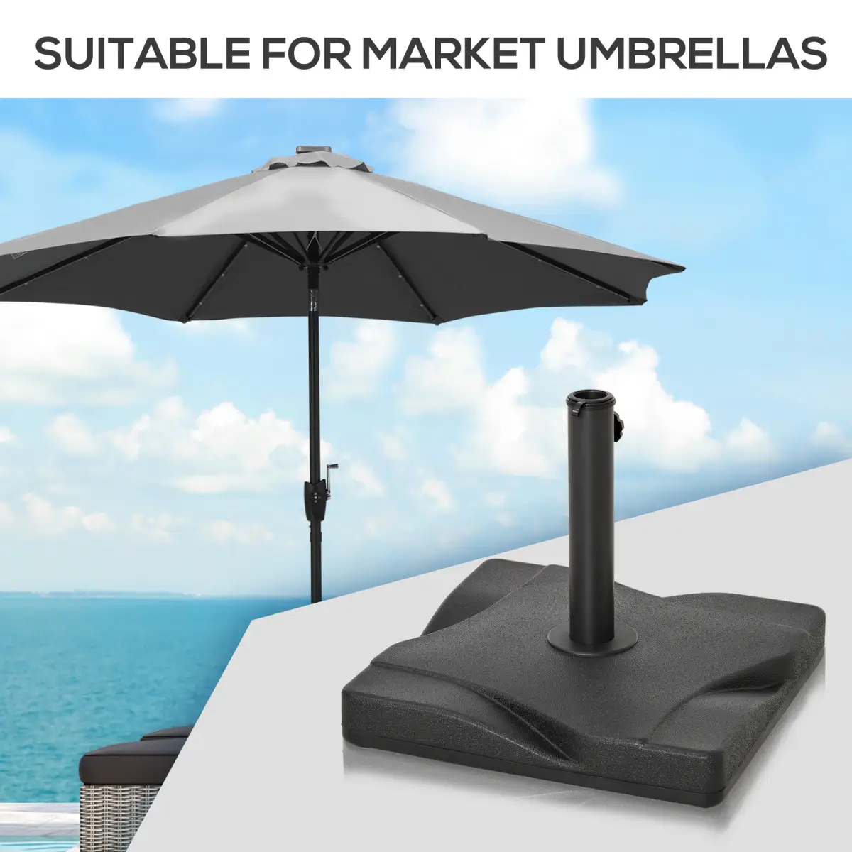 Outsunny Cement Outdoor Garden Square Parasol Base Black - Parasol