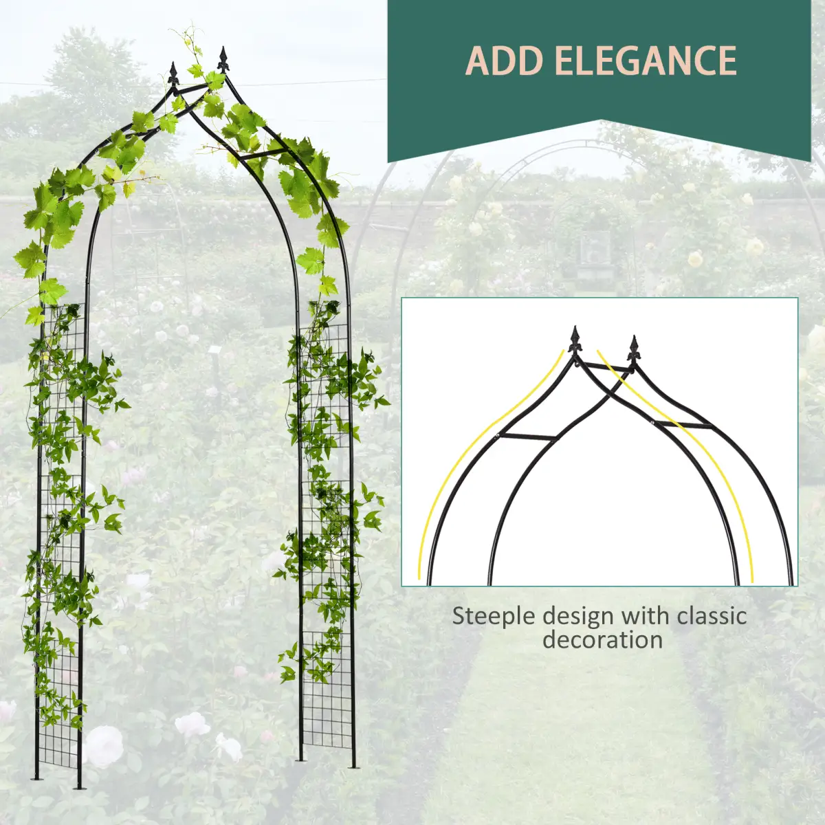 Outsunny Steel Frame Backyard Pergola for Plants & Trellis Garden Arch Black - Gazebos