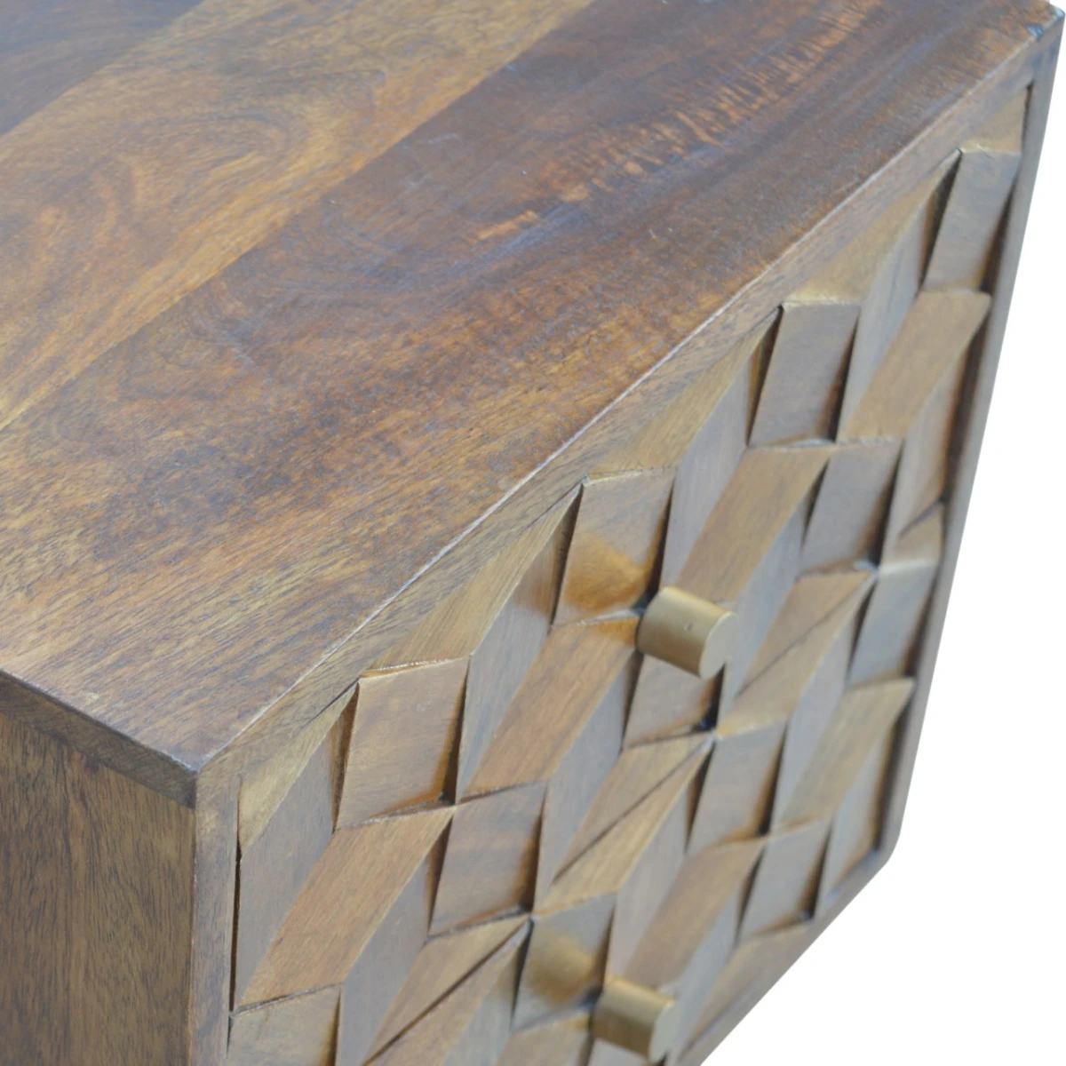 Artisan Solid Mango Wood Bedside Table Hand Carved Cube Drawer Fronts Bedroom Decor by Artisan Furniture