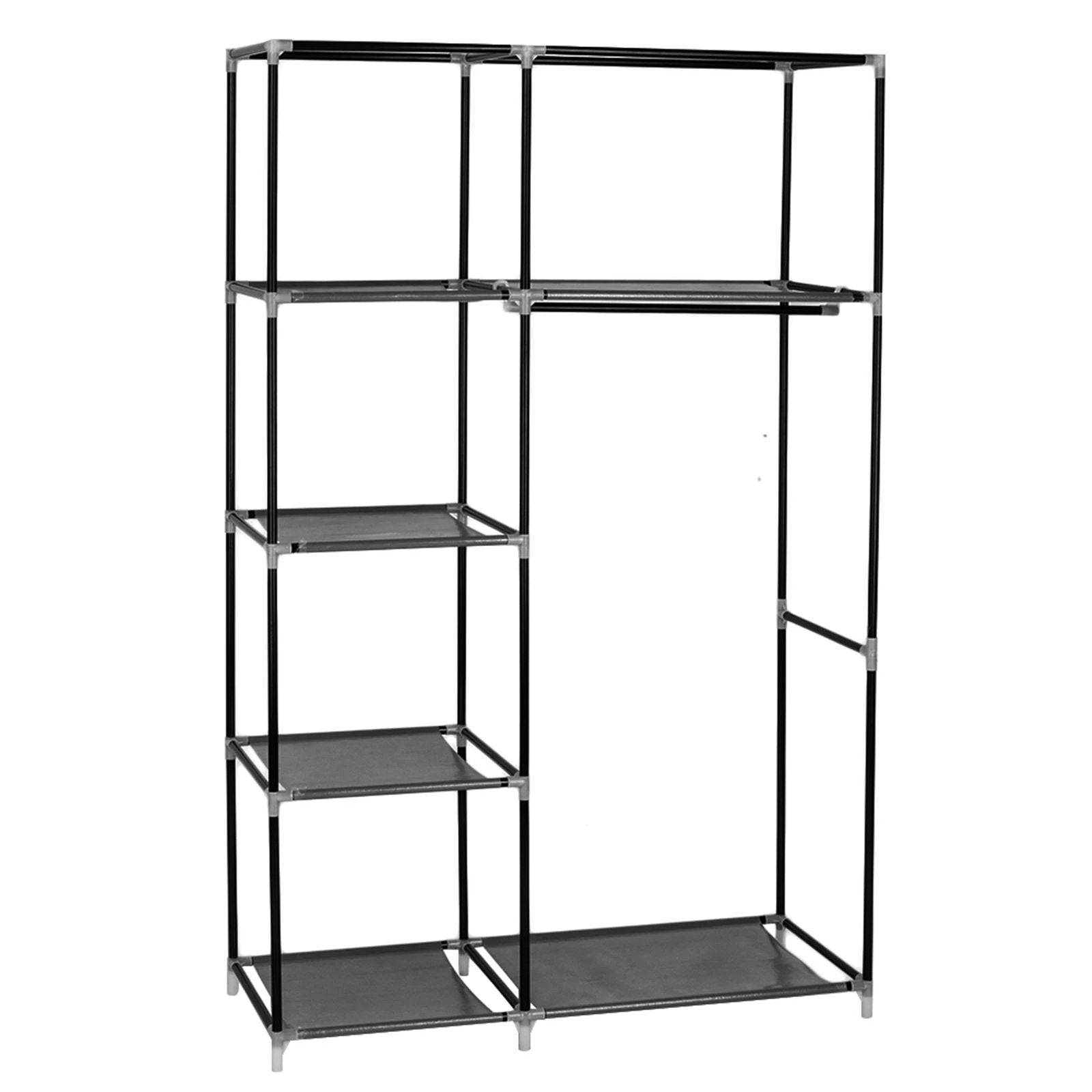 N/A 64" Portable Closet Storage Organizer Wardrobe Clothes Rack with Shelves Black -