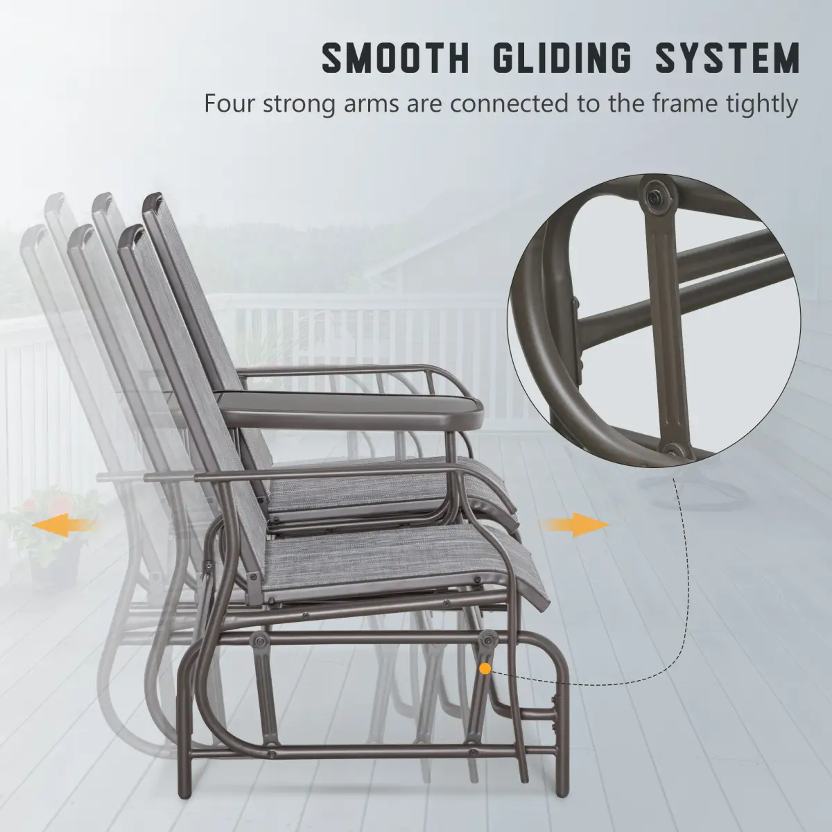 Outsunny 2 Seater Metal Double Swing Chair Glider Rocking Chair Seat With Table Grey - Garden Chairs