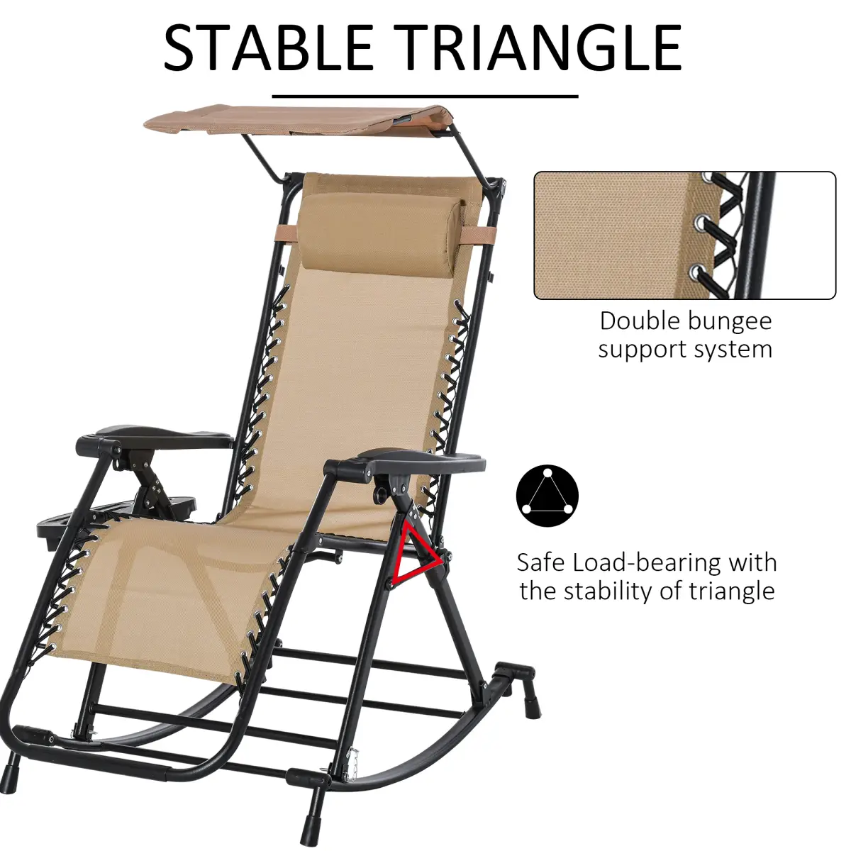 Unbranded Folding Recliner Chair Outdoor Lounge Rocker Zero-Gravity Seat w/ Adjustable - Sun Lounger