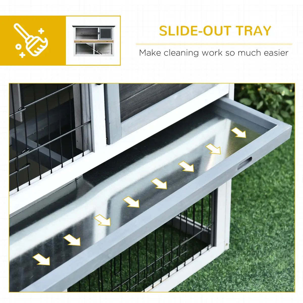 Pawhut Rabbit Hutch and Run w/ Removable Tray Openable Top for Indoors & Outdoors Grey - Rabbit Hutch
