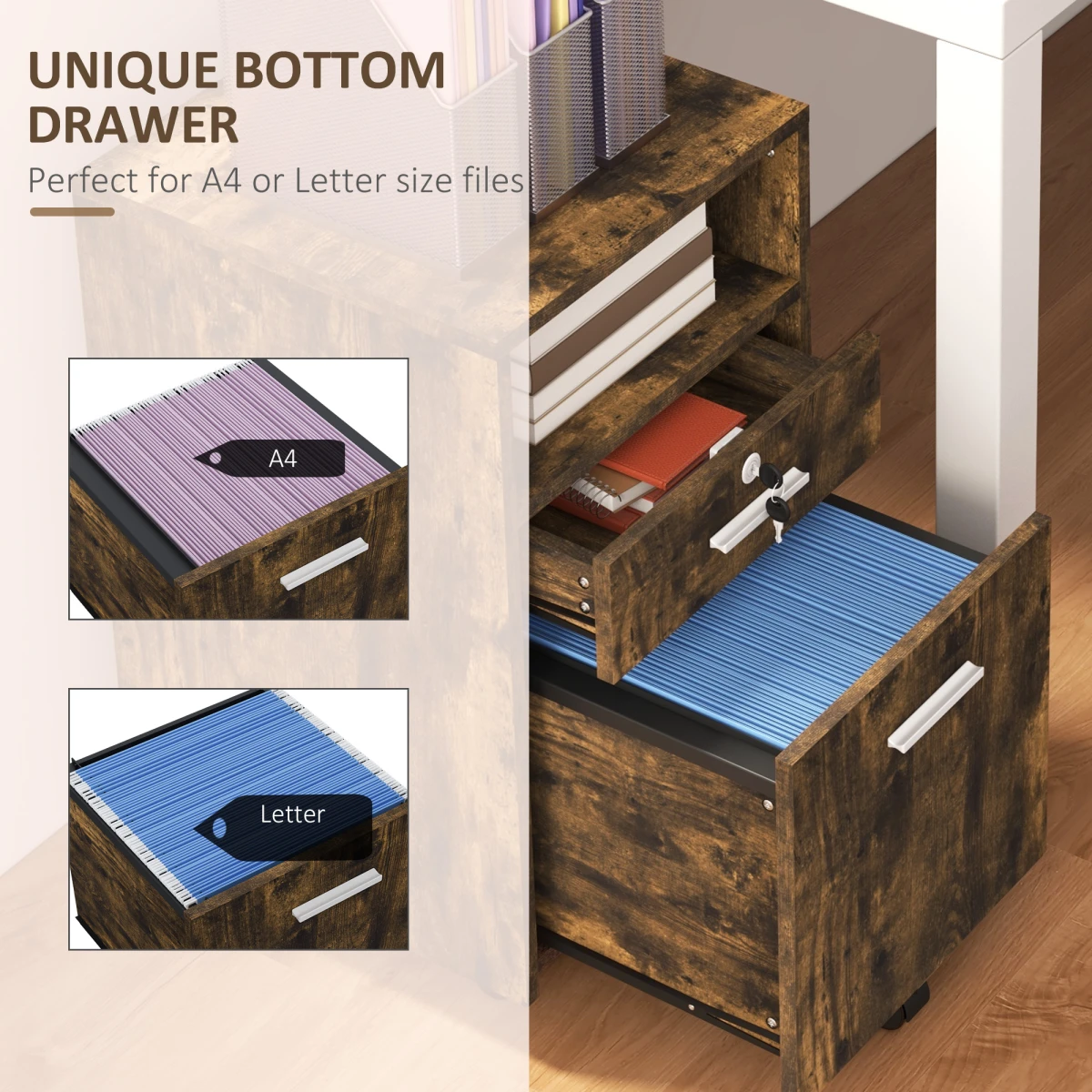Vinsetto Mobile File Cabinet Lockable 5 Wheels by Vinsetto