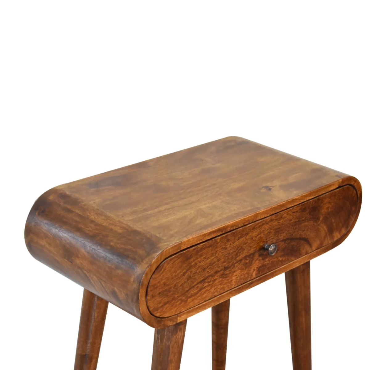 Artisan Furniture Artisan Solid Wood Mini Console Table With Chestnut Finish, Nordic Legs And Rounded Edges For Modern Home Decor - Console Table