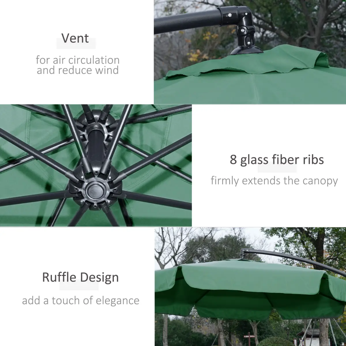 Outsunny 2.7m Garden Banana Parasol Cantilever Umbrella with Crank Green - Parasol