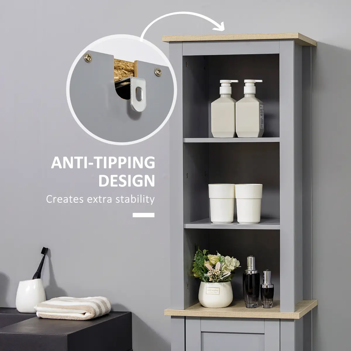 Unbranded kleankin Bathroom Floor Tall Cabinet Storage Unit w/ Cupboard Adjustable Shelf - Display Cabinet