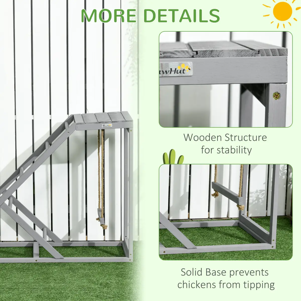 PawHut PawHut Chicken Coop Toy with Swing, Ladder, Platform for 2 Chickens, Hens, Grey - Chicken Coop