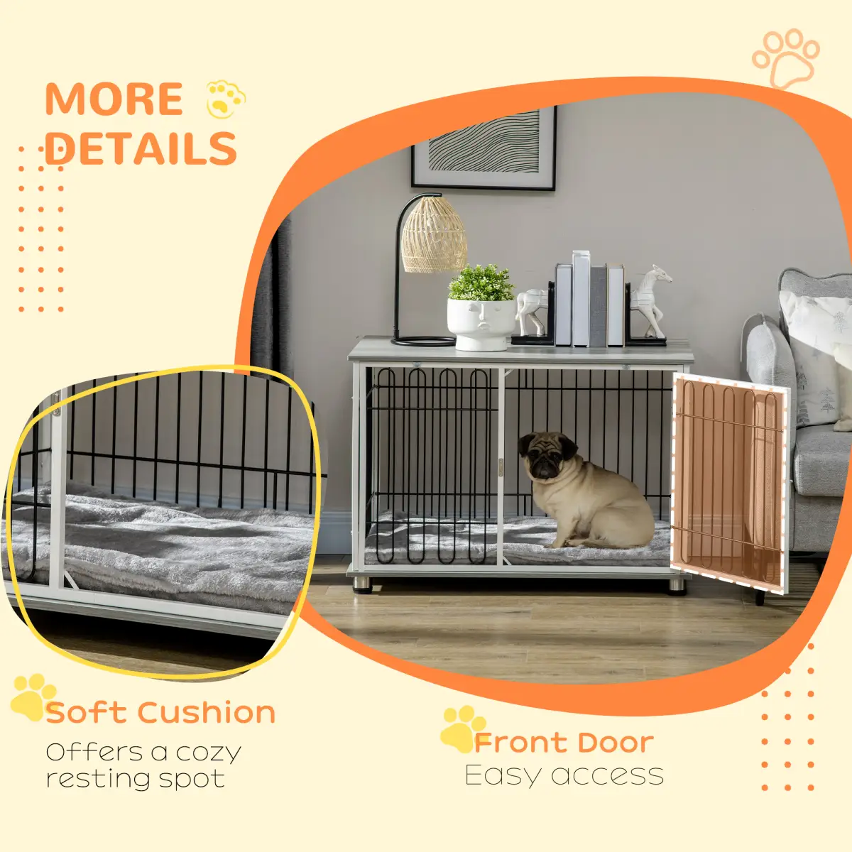 PawHut PawHut Dog Crate Furniture End Table w/ Soft Washable Cushion, Lockable Door - Dog Crate
