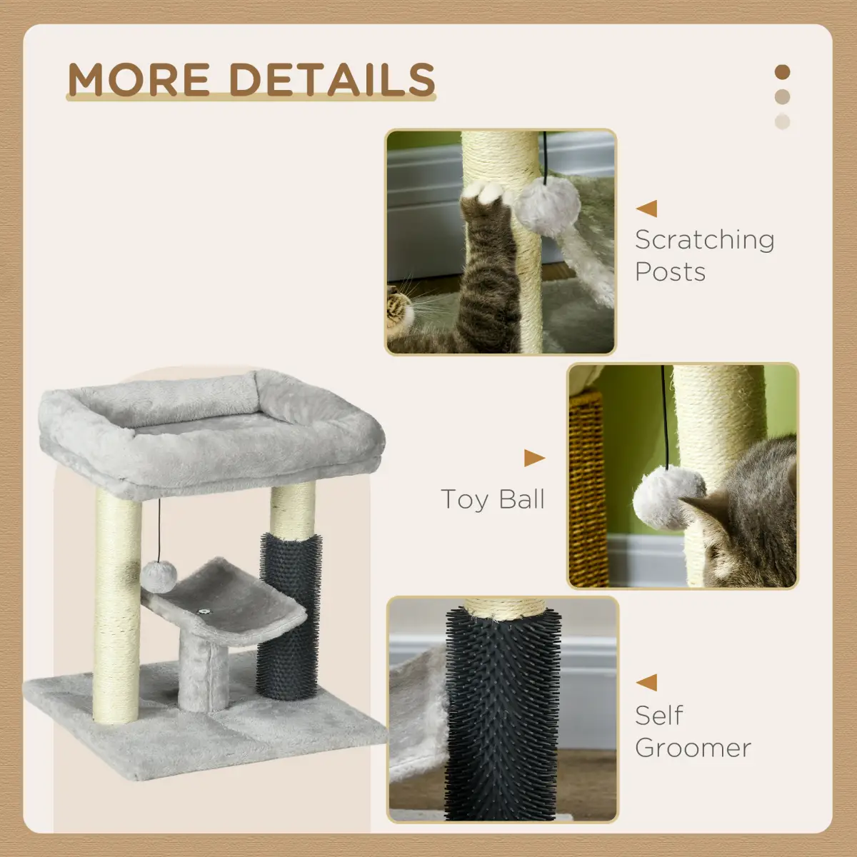 PawHut PawHut Small Cat Tree Tower with Scratching Posts, Bed, Perch, Self Groomer, Toy - Cat Tree