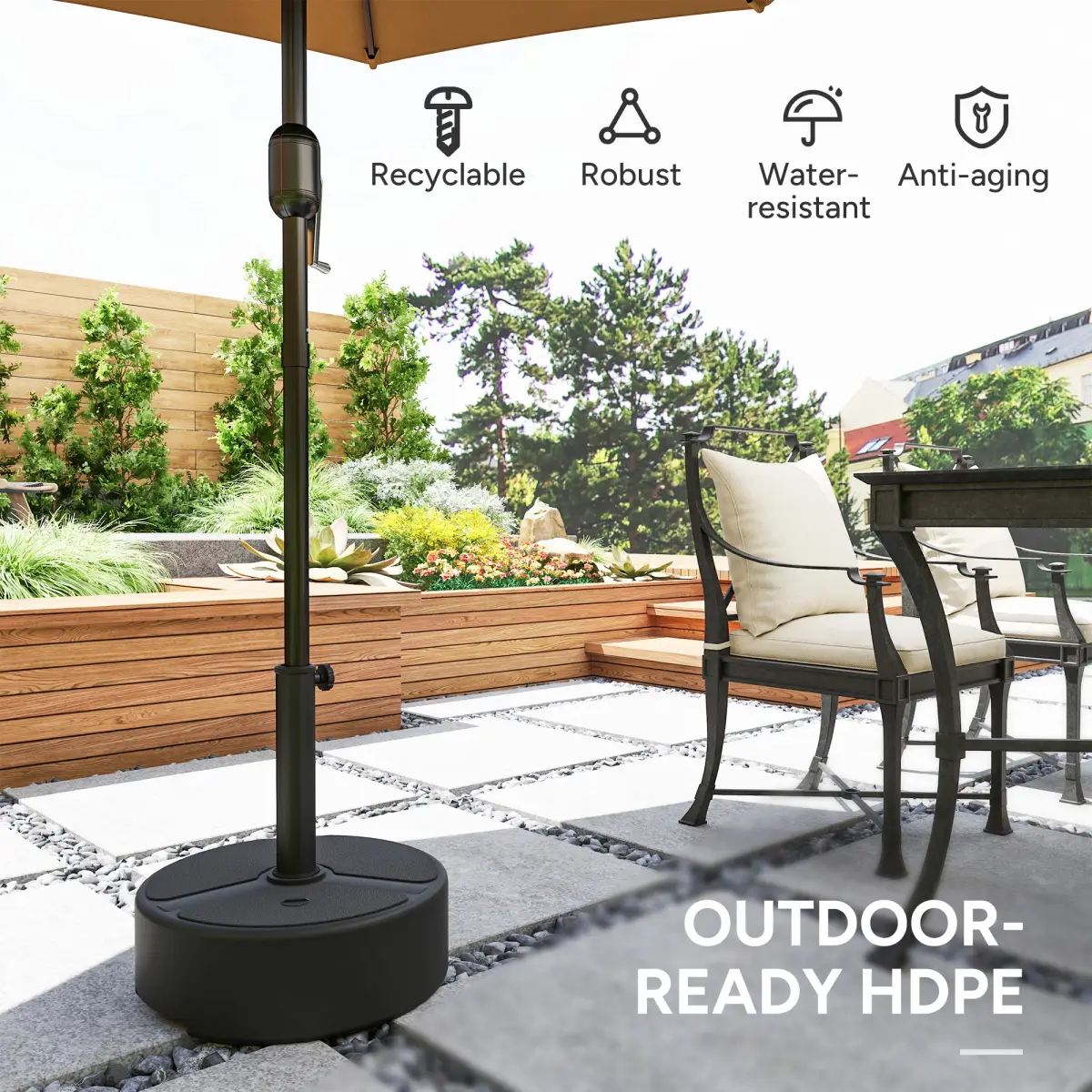 Outsunny Outsunny Round Garden Parasol Base, Sand/Water Filled Parasol Stand, Black - Parasol