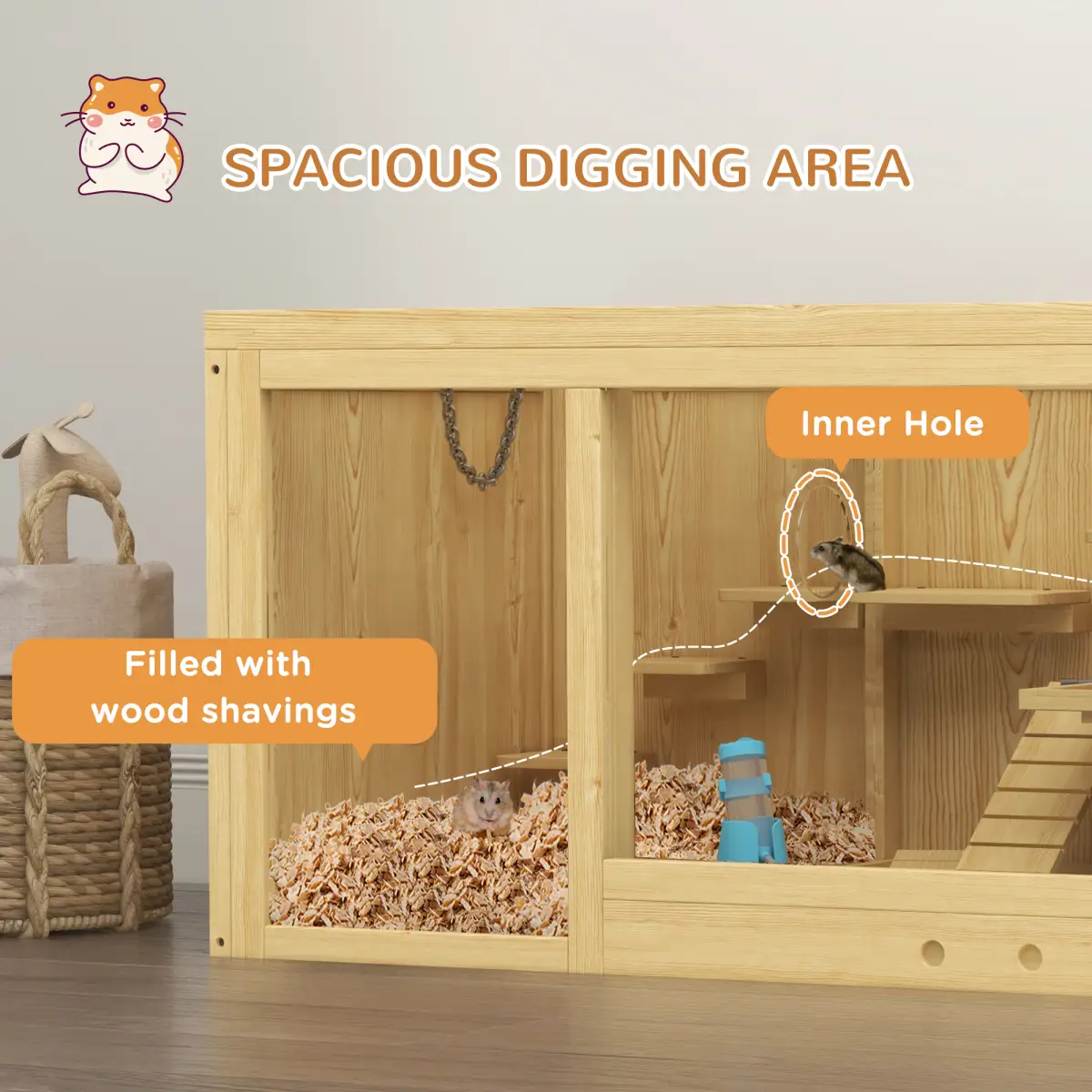 PawHut PawHut Wooden Hamster Cage with Water Bottle, Platforms, Openable Roof - Pet Cage