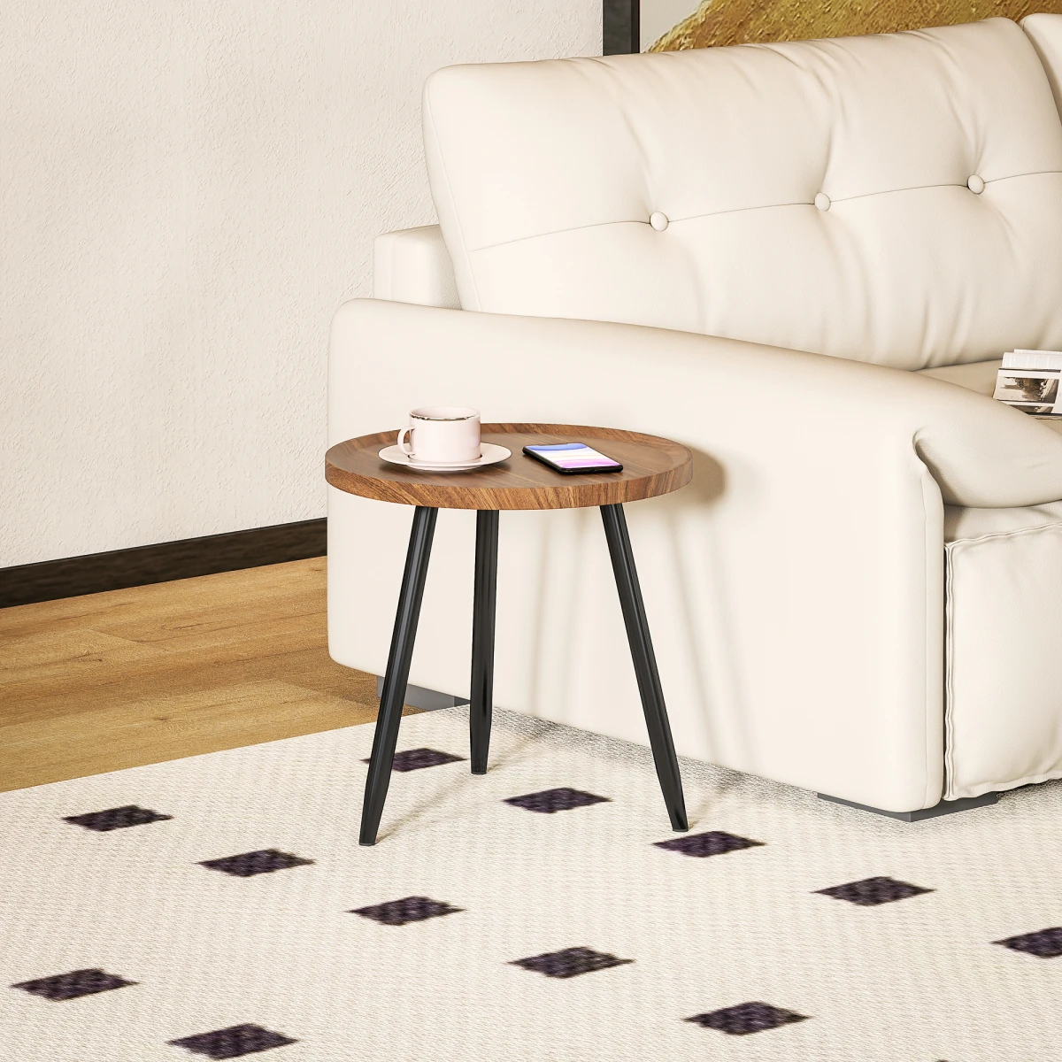 HOMCOM Round Side Table 50cm Tray Living Room by HOMCOM