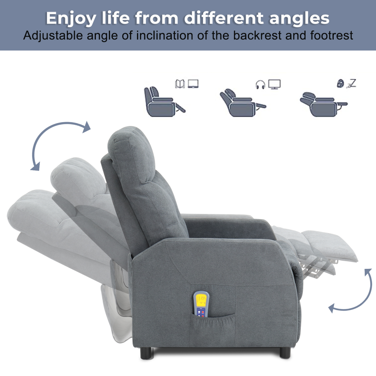 Fabric With 6-Point Massage Heating Function Recliner Light Gray - from N/A