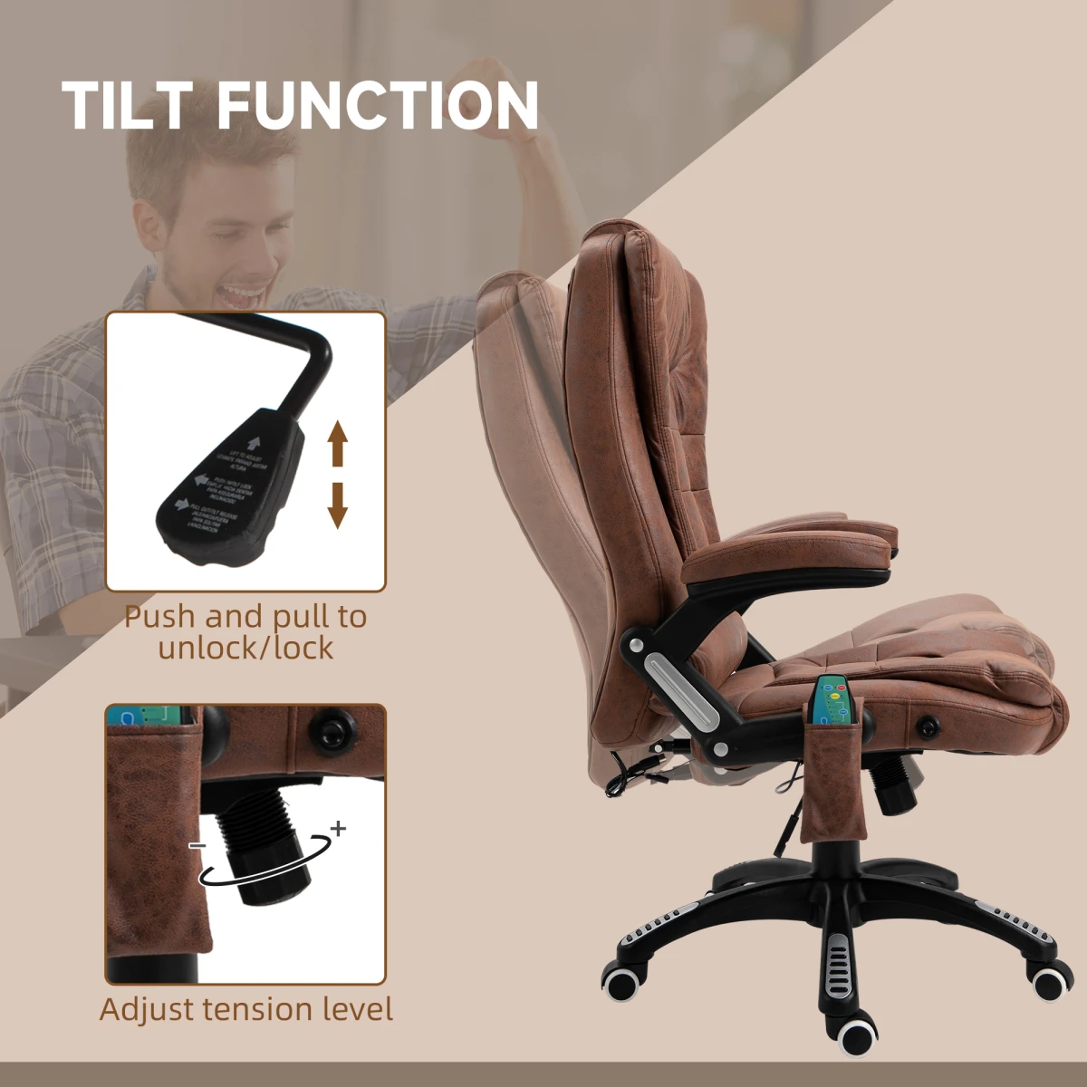 Executive Brown Reclining Chair Full Size With Heating Massage Points Relaxing Headrest For Home Office by Unbranded