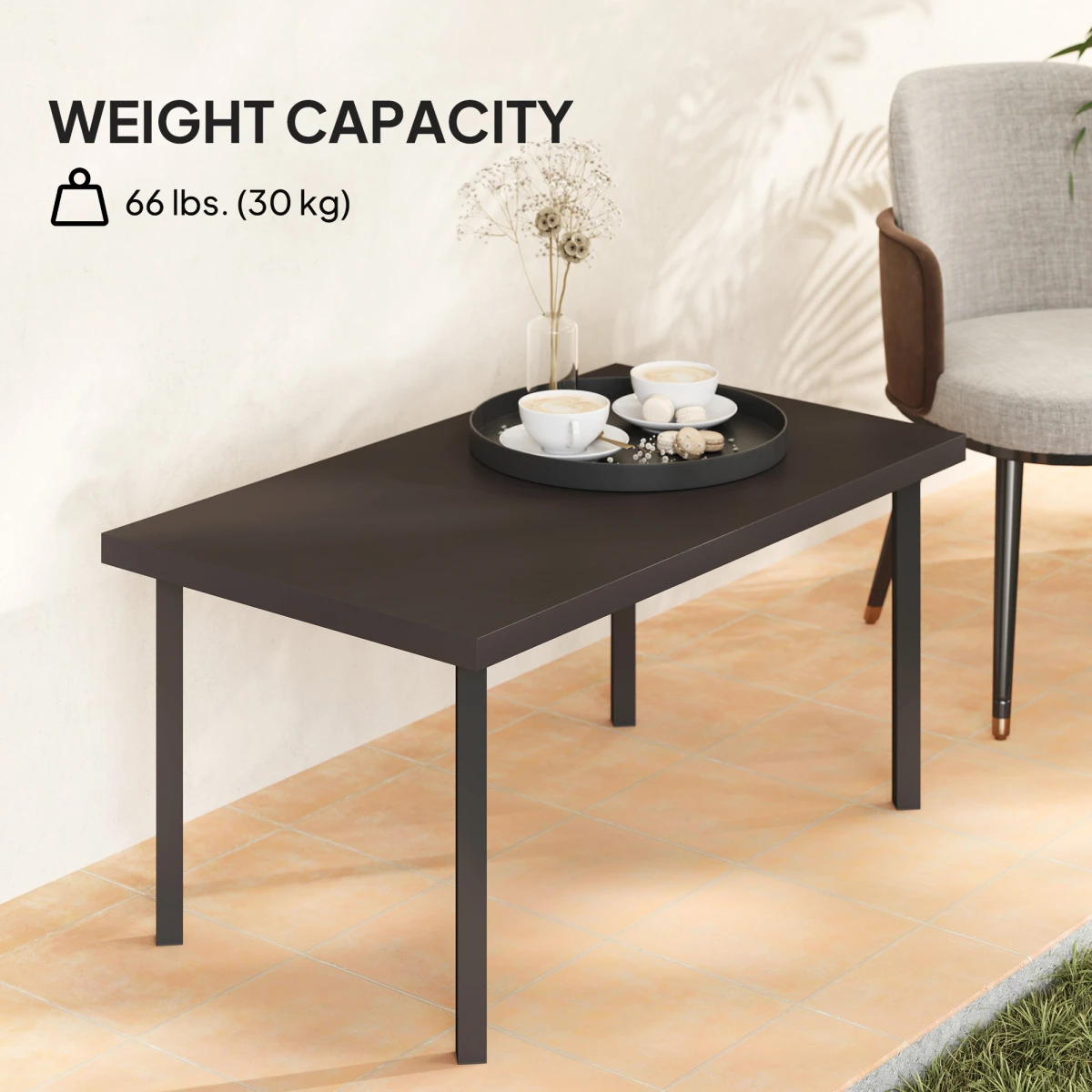 Outsunny Outsunny Metal Garden Coffee Table 95x55 cm Tabletop Woodgrain Finish for Outdoor Patio - Coffee Table
